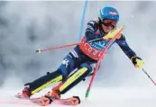  ?? PIERMARCO TACCA/AP ?? Mikaela Shiffrin finished second in a World Cup slalom race Sunday in the Czech Republic, leaving her still one victory short of Swedish great Ingemar Stenmark’s total of 86 on the all-time overall winners list.