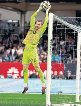  ?? ELSA GETTY IMAGES ?? Luka Gavran, 23, has three wins in four matches this season with two clean sheets — making the most of his chance with star goalkeeper Sean Johnson injured.