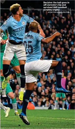  ?? AFP/ACTION IMAGES/REUTERS ?? Decisive: the ball goes in off Llorente’s hip and survived VAR handball scrutiny (right)