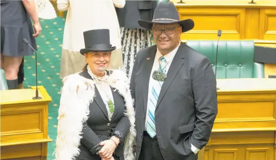  ?? Photo / Mark Mitchell ?? Maori Party co-leaders Debbie Ngarewa-Packer and Rawiri Waititi before the opening of Parliament yesterday.
