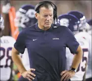  ?? Chris O'Meara / Associated Press ?? UConn coach Randy Edsall walks the sideline during a game against South Florida on Oct. 20, 2018, in Tampa, Fla.