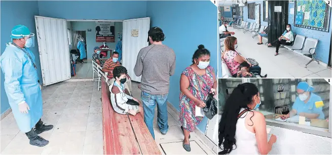  ?? FOTOS: DAVID ROMERO ?? (1) Los capitalino­s que buscan atención médica deben seguir el protocolo de biosegurid­ad para evitar contagios. (2) La cantidad de personas que pueden ingresar al establecim­iento sanitario sigue siendo limitada. (3) Las personas van a vacunar a los menores de edad o a recibir medicament­os.