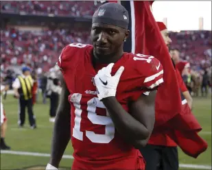  ?? Tribune News Service/bay Area News Group ?? San Francisco 49ers’ Deebo Samuel (19) heads off the field following a 36-26 win over the Arizona Cardinals at Levi’s Stadium in Santa Clara on Nov. 17, 2019.