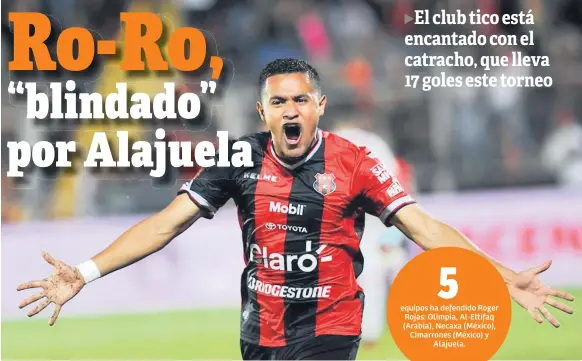  ??  ?? GOLEADOR. Roger Rojas estará en la cuadrangul­ar final del fútbol tico. El domingo enfrentan al Saprissa.