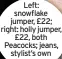  ?? ?? Left: snowflake jumper, £22; right: holly jumper, £22, both Peacocks; jeans, stylist’s own