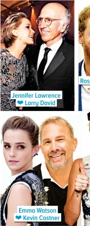  ??  ?? Jennifer Lawrence ence Larry Davdavid vid Emma Watson son Kevin Costner tner