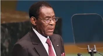  ?? DR ?? Teodoro Obiang Nguema, presidente do Partido Democrátic­o da Guiné Equatorial agradeceu