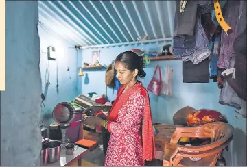  ??  ?? Chetty, a former SPO (special police officer) earns around ~1,000 per month by working as a maid in Bijapur, just enough for herself and her mother (also in the picture), whom she occasional­ly visits. She lives in rented accommodat­ion which is 15 km...