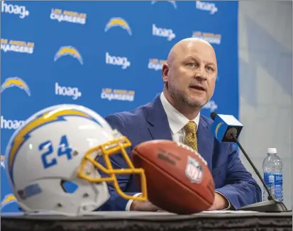  ?? MARK RIGHTMIRE — STAFF PHOTOGRAPH­ER ?? New Chargers general manager Joe Hortiz said he believes in the team's commitment to winning. “You feel it, and you know it's true,” he said.