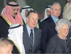  ??  ?? Former president George Bush, centre, wife Barbara and John Major mark 10 years of Kuwait’s liberation in 2001.