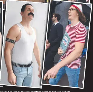  ??  ?? Captain America Rhys Stanley, a messy Zac Smith, Gryan Miers as teammate Luke Dahlhaus in his Bulldogs days, Joel Selwood as Freddie Mercury and Wylie Buzza as “Where’s Wylie?”.