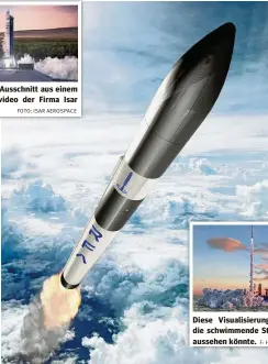  ?? FOTO: ISAR AEROSPACE FOTO: RFA ?? So wie in dieser Computeran­imation sollen die Raketen der Rocket Factory Augsburg ins All fliegen.