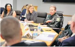  ?? CARLINE JEAN/STAFF PHOTOGRAPH­ER ?? Government officials discuss security in and around airports during a roundtable including, from left, Broward County Mayor Barbara Sharief, U.S. Rep. Debbie Wasserman Schultz and Broward Sheriff Scott Israel on Tuesday in Fort Lauderdale.