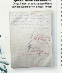  ??  ?? Taşköprülü Mehmet Efendi’nin Birinci Dünya Savaşı sırasında yaşadıklar­ına dair hatıraları­nı içeren el yazısı notları.