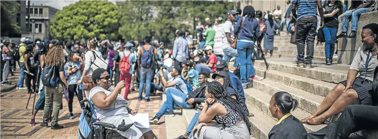  ?? Picture: Gallo Images/Cornel van Heerden ?? Wits University students gather for a march against police deployment on campus. Students face a tough few years after graduation, when their unemployme­nt rate is far worse than that of other age groups, statistics show.