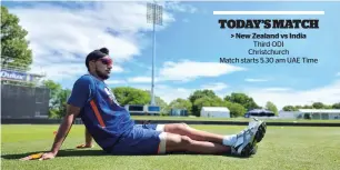  ?? ?? India’s Arshdeep Singh takes a break during a training session in Christchur­ch on Tuesday. — bcci