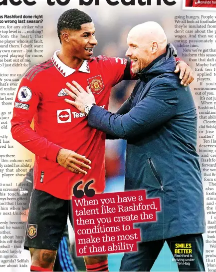  ?? ?? SMILES BETTER Rashford is thriving under Ten Hag