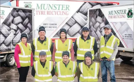  ??  ?? Back Row L-R: Tess Ahern, Mike Ahern Snr., Brid Sullivan, Mike Ahern, Ferghal Dineen
Front Row L-R: Will Hanrahan, Darren O’ Shea, Shane Ahern at Munster Tyre Recycling,Tullig Beigh, Killorglin.
