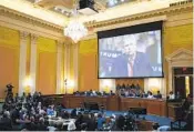  ?? AL DRAGO AP ?? An image of former President Donald Trump is displayed Tuesday during hearings on the Jan. 6, 2021, attack on the U.S. Capitol.