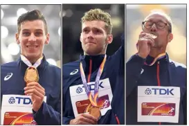  ?? (Photos AFP) ?? Les champions du monde Pierre-Ambroise Bosse, Kevin Mayer et Yohann Diniz ont marqué les esprits.