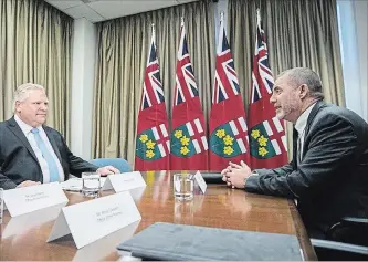  ?? SUPPLIED PHOTO ?? Premier Doug Ford meets with City of Kawartha Lakes Mayor Andy Letham during a visit at Queen’s Park in Toronto on Monday.