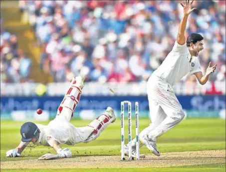  ?? GETTY IMAGES ?? ■ R Ashwin celebrates the dismissal of England captain Joe Root on Day One of the first Test between India and England at Edgbaston on Wednesday.