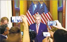  ?? Anna Moneymaker Getty Images ?? HOUSE SPEAKER Kevin McCarthy, shown in July, would need to win over a number of Republican­s, many of whom are averse to short-term spending deals.