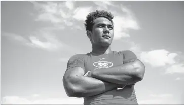  ?? Patrick T. Fallon For The Times ?? SANTA ANA MATER DEI junior linebacker Jacobah Fuamatu, a transfer from La Habra, takes pride in creating havoc for opponents. He was in on 99 tackles last season, including eight for losses.