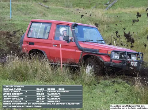  ??  ?? Shona Stone from Mt Egmont 4WD Club enjoying her turn in the family Land Cruiser.