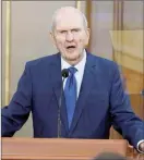  ?? The Associated Press ?? The Church of Jesus Christ of Latter-day Saints President Russell M. Nelson speaks during a news conference in Salt Lake City.