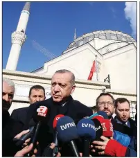  ?? AP/Presidenti­al Press Service ?? Turkish President Recep Tayyip Erdogan said Friday in Istanbul that Syria’s claim that its troops had entered the Kurdish-held Manbij region was a “psychologi­cal operation,” but added that “these areas belong to Syria.”