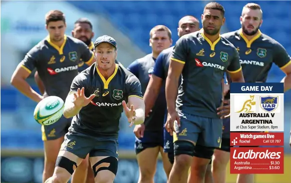  ?? Photo: Chris Hyde/Getty Images ?? MAN FOR THE MOMENT: New Wallabies skipper David Pocock shows how it’s done during the captain’s run at Cbus Super Stadium yesterday.