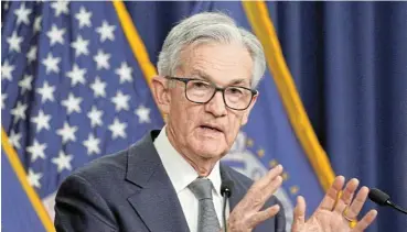  ?? /Reuters ?? On his watch: Federal Reserve board chair Jerome Powell presided over a period of rocketing inflation and then swingeing interest rate hikes in an attempt to get prices back under control.