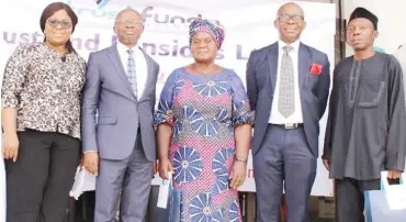  ??  ?? L-R: CRM of Trustfund Pensions, Mrs. Rachael Osa Obi; ED, Finance and Benefits of Trustfund Pensions, Mr Andrew Onyilokwu; a retiree, Mrs Cecilia Mofunanya; MD of Access Pension Fund Custodian, Mr. Tonie Nwume; a retiree, Mr Chukwukelu Okwuwrah and Mr M.Z. Mazai during the 2019 Pre-Retirement and Retiree Forum of Trustfund Pensions