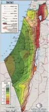  ?? (State Comptrolle­r’s Office) ?? SEISMIC HAZARD map of Israel, showing increasing risk closer to the Dead Sea fault line along the eastern border and up through the Golan Heights.