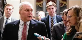  ??  ?? House Majority Whip Steve Scalise, R-La., told reporters House Republican­s would try to add $5 billion in border wall funding to the Senate bill.