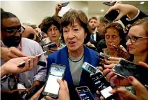  ?? PHOTO: REUTERS ?? Senator Susan Collins speaks to reporters after Senate Republican­s unveiled their version of legislatio­n that would replace Obamacare.