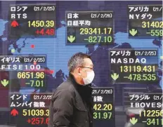  ?? Reuters ?? A man walks past a stock board at a brokerage in Tokyo, Japan. The markets are looking for a new set of data this week.