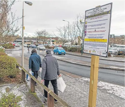  ?? Picture: Steven Brown. ?? Notices have gone up at Perth’s St Catherine’s Retail Park car park.