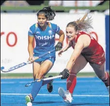  ?? ?? Action during India’s bronze-medal playoff match against England in the junior women’s hockey World Cup in Potchefstr­oom, South Africa, on Tuesday.