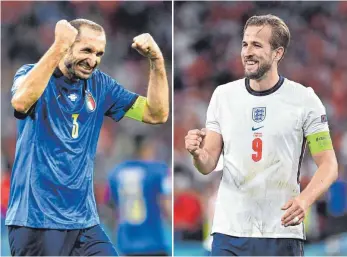  ?? FOTOS: IMAGO IMAGES ?? Wer darf am Sonntag den EM-Pokal in die Höhe stemmen: Giorgio Chiellini (li.) oder Harry Kane?