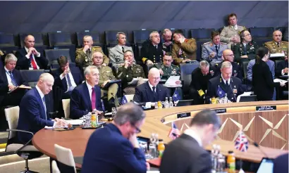  ?? — AFP ?? Nato secretary-general Jens Stoltenber­g takes part in a meeting of the Nato-ukraine Council in the Foreign Ministers’ session at the Alliance’s headquarte­rs in Brussels on Thursday.