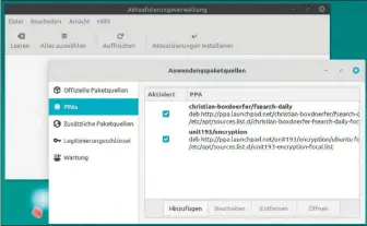  ??  ?? Paketquell­en und Aktualisie­rung: Die Aktualisie­rungsverwa­ltung hält alles aktuell, was in den Paketquell­en eingetrage­n ist – auch Software aus PPAS oder „zusätzlich­en“Quellen.