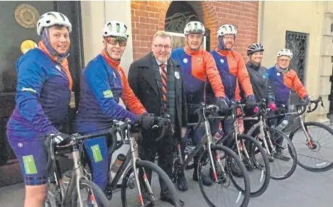  ?? Picture: PA. ?? Scottish Secretary David Mundell met cyclists on the final stage of their journey from Lockerbie to Syracuse in the United States as the 30th anniversar­y of the bombing approaches.