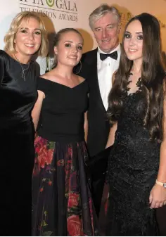  ??  ?? STAYING SAFE TOGETHER: Pat Kenny with wife Kathy and daughters Nicole and Kristina are staying at home in Dalkey