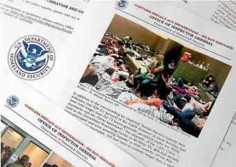  ??  ?? A report by government auditors contains images of people penned into overcrowde­d Border Patrol facilities. The report warns that facilities in South Texas’s Rio Grande Valley face ‘‘serious overcrowdi­ng’’ and require ‘‘immediate attention’’.