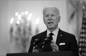  ?? AP Photo/Patrick Semansky ?? President Joe Biden speaks about the April jobs report in the East Room of the White House, on Friday in Washington.