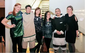  ?? Photo Caitlind r.c. Brown Courtesy Esker Foundation ?? From left: Shauna Thompson, John Kurok, Shary Boyle, Shuvinai Ashoona, Pierre Aupilardju­k and Naomi Potter at the opening of Earthlings, January 2017