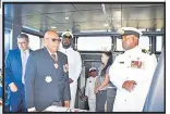  ?? Picture: FIJI GOVERNMENT. ?? Prime Minister Sitiveni Rabuka receives a tour onboard the vessel after the handover ceremony.