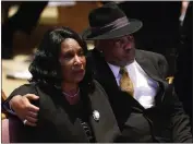  ?? ANDREW NELLES — THE TENNESSEAN VIA AP ?? RowVaughn Wells cries as she and her husband, Rodney Wells, attend the funeral service for her son Tyre Nichols at Mississipp­i Boulevard Christian Church in Memphis, Tenn., on Wednesday. Nichols died following a brutal beating by Memphis police after a traffic stop.